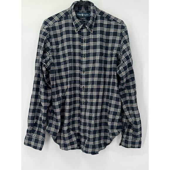 Ralph Lauren Blue White Cotton Men's Sz L Classic Fit Plaid Button Up Shirt Pony - Picture 1 of 5